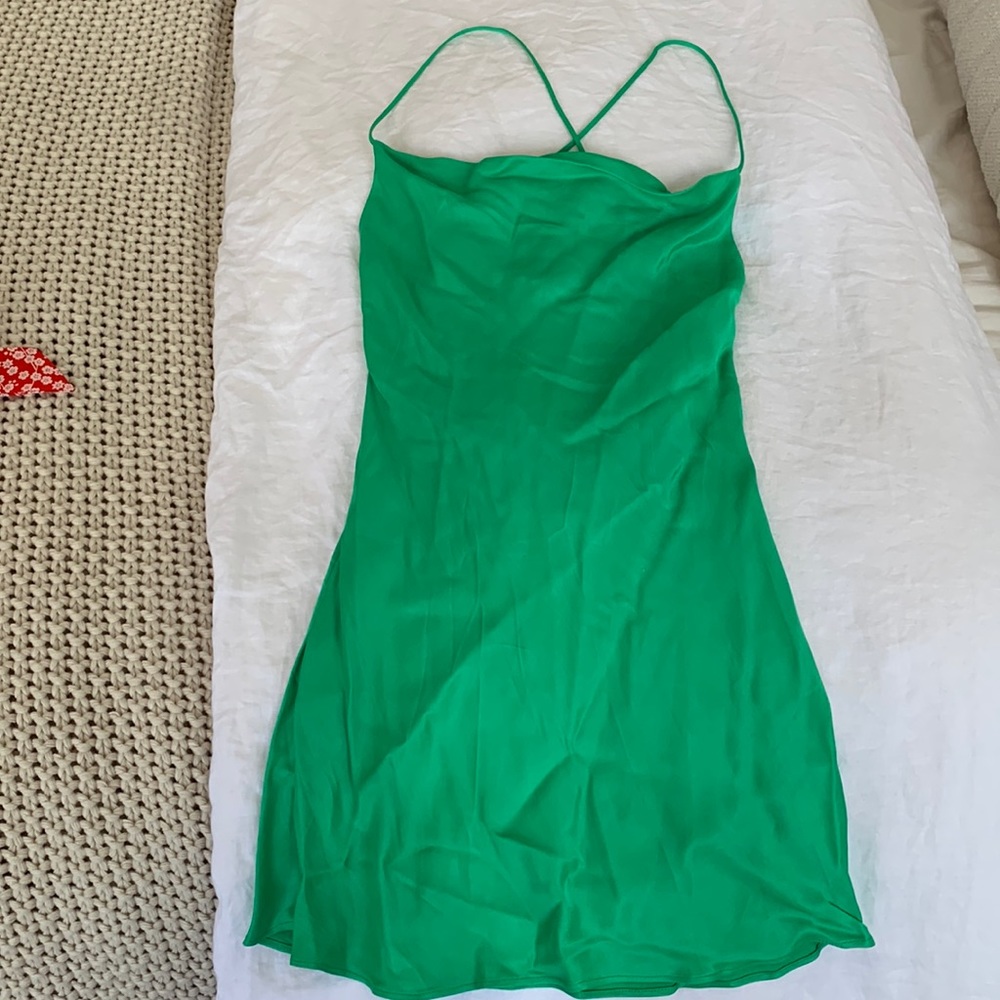 Silky green Zara dress with open back